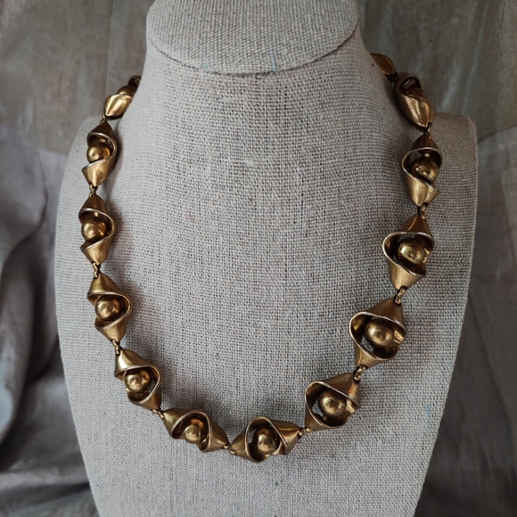 J Crew Pea in a Pod Fortune Cookie Oxidized Brass Metal Necklace Signed - Picture 1 of 14